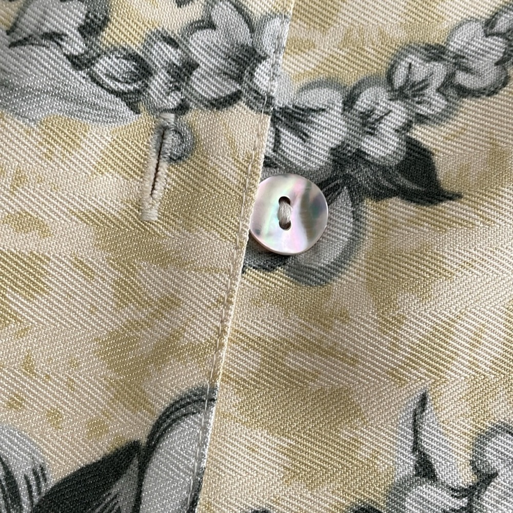 100% silk Tommy Bahama Floral Print Two-Piece Set Yellow Gray Hawaiian 100% silk - Picture 5 of 13